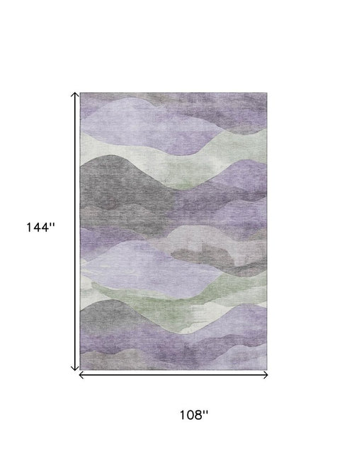 9' X 12' Purple Sage And Gray Abstract Washable Area Rug With UV Protection