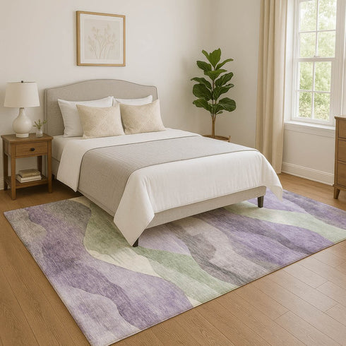9' X 12' Purple Sage And Gray Abstract Washable Area Rug With UV Protection