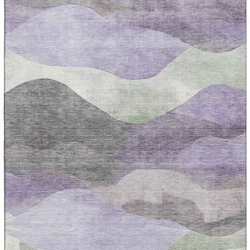 9' X 12' Purple Sage And Gray Abstract Washable Area Rug With UV Protection