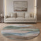 8' Salmon Emerald And Ivory Abstract Washable Round Rug With UV Protection