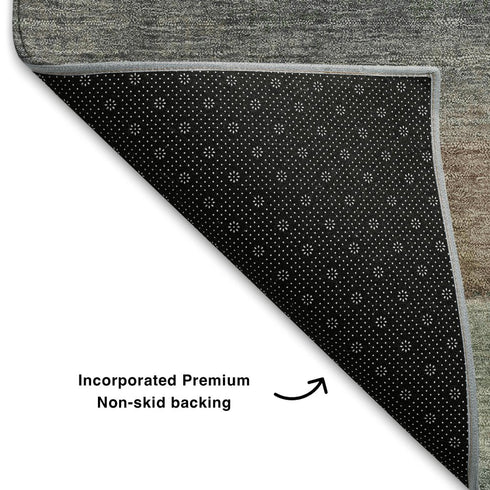 8' Salmon Emerald And Ivory Abstract Washable Round Rug With UV Protection