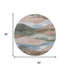 8' Salmon Emerald And Ivory Abstract Washable Round Rug With UV Protection