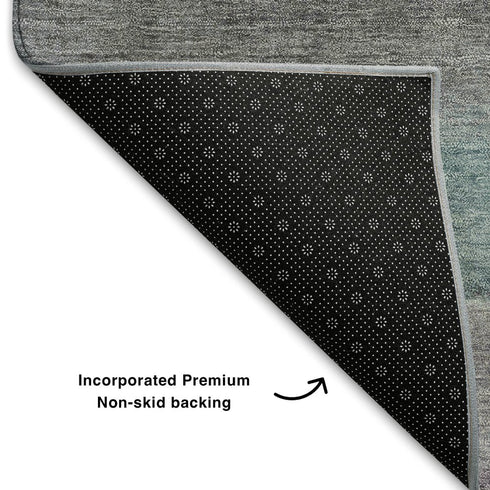 8' X 10' Teal Beige And Ivory Abstract Washable Area Rug With UV Protection