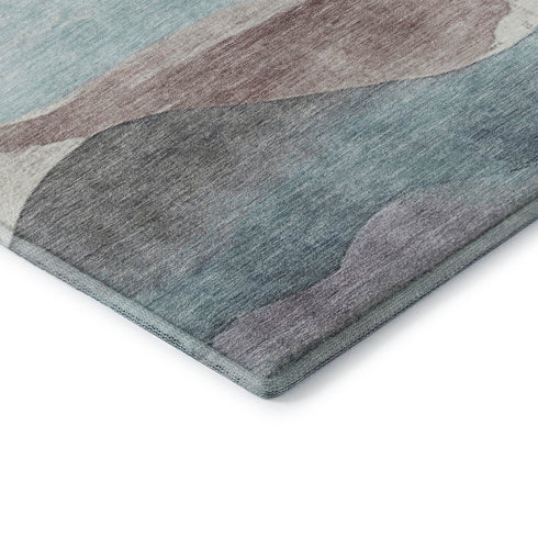 8' X 10' Teal Beige And Ivory Abstract Washable Area Rug With UV Protection