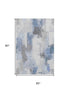 5' X 8' Denim Blue Gray And Ivory Abstract Washable Area Rug With UV Protection