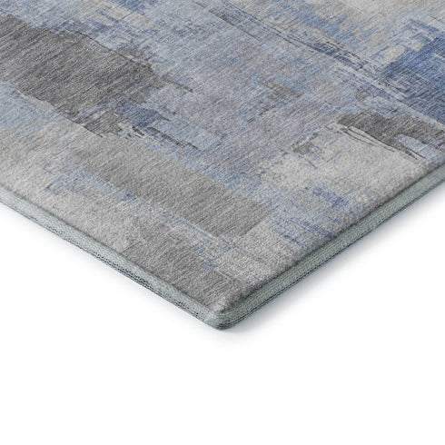 5' X 8' Denim Blue Gray And Ivory Abstract Washable Area Rug With UV Protection
