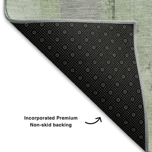 9' X 12' Green Gray And Ivory Abstract Washable Area Rug With UV Protection