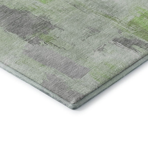 9' X 12' Green Gray And Ivory Abstract Washable Area Rug With UV Protection