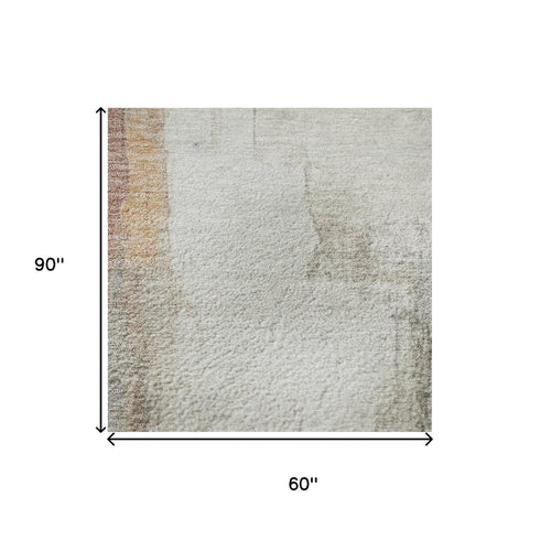 5' X 8' Rust Gray And Ivory Abstract Washable Area Rug With UV Protection
