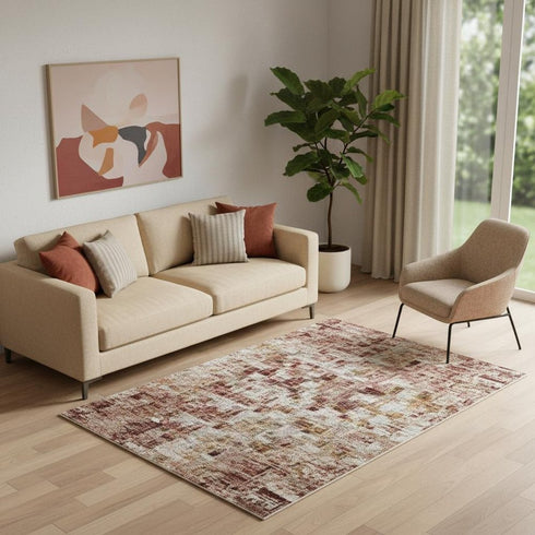 5' X 8' Rust Gray And Ivory Abstract Washable Area Rug With UV Protection