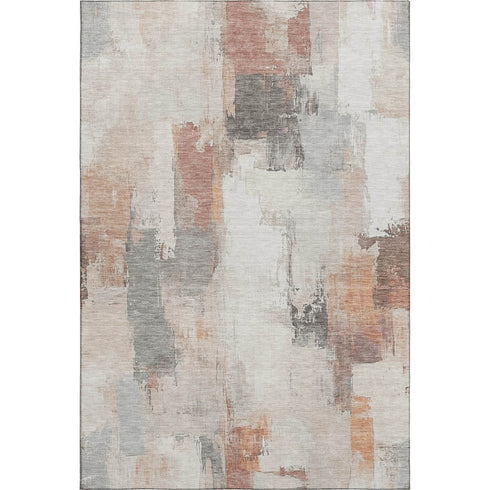 5' X 8' Rust Gray And Ivory Abstract Washable Area Rug With UV Protection
