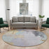 8' Lavender Gold And Charcoal Abstract Washable Round Rug With UV Protection