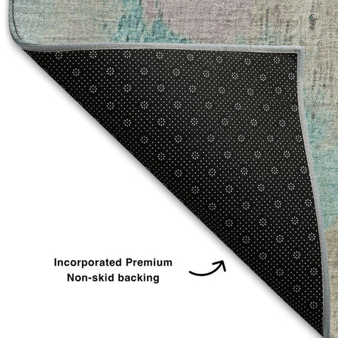 9' X 12' Teal Beige And Gray Abstract Washable Area Rug With UV Protection