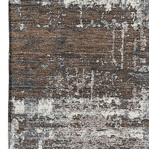 5' X 8' Brown Taupe And Gray Geometric Washable Area Rug With UV Protection