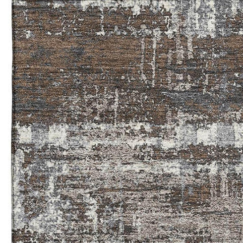 5' X 8' Brown Taupe And Gray Geometric Washable Area Rug With UV Protection