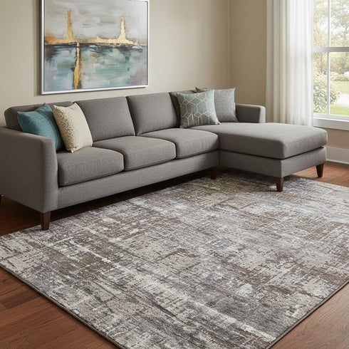 8' X 10' Brown Taupe And Gray Geometric Washable Area Rug With UV Protection