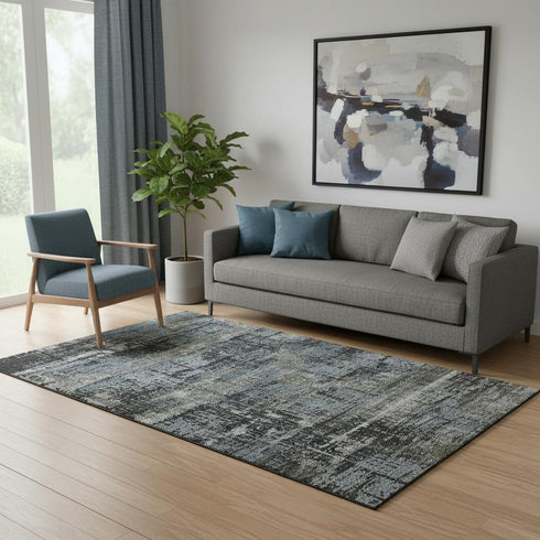 5' X 8' Charcoal Gray And Taupe Geometric Washable Area Rug With UV Protection