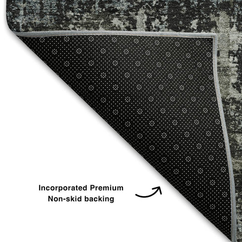 5' X 8' Charcoal Gray And Taupe Geometric Washable Area Rug With UV Protection