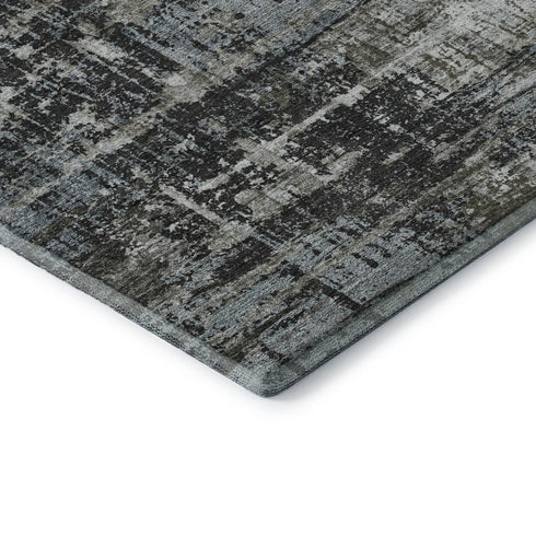 5' X 8' Charcoal Gray And Taupe Geometric Washable Area Rug With UV Protection