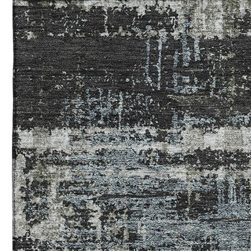 5' X 8' Charcoal Gray And Taupe Geometric Washable Area Rug With UV Protection