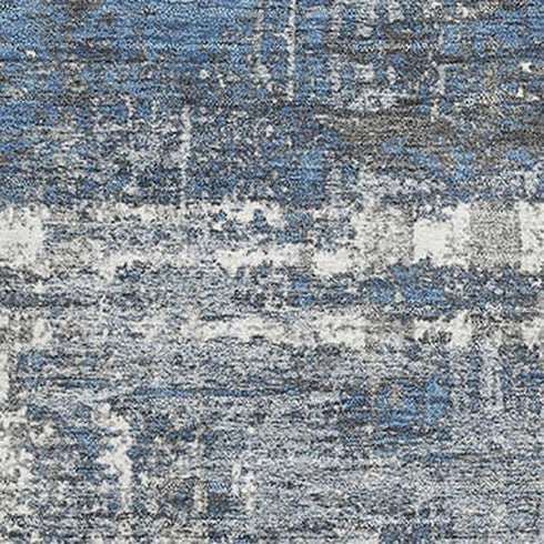 5' X 8' Denim Blue Gray And Ivory Geometric Washable Area Rug With UV Protection