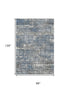 8' X 10' Denim Blue Gray And Ivory Geometric Washable Area Rug With UV Protection
