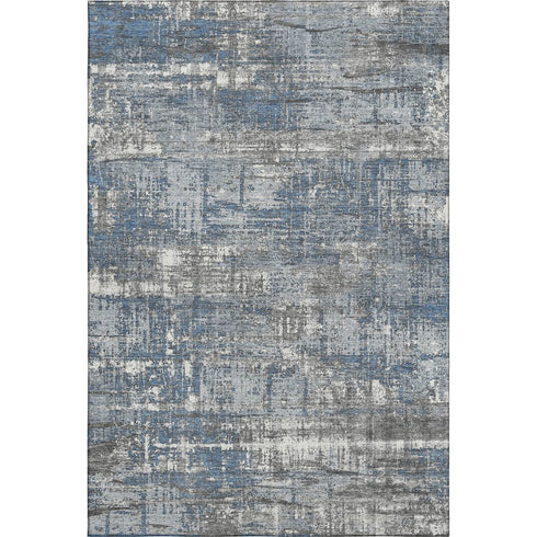 8' X 10' Denim Blue Gray And Ivory Geometric Washable Area Rug With UV Protection
