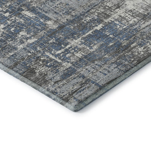 8' X 10' Denim Blue Gray And Ivory Geometric Washable Area Rug With UV Protection