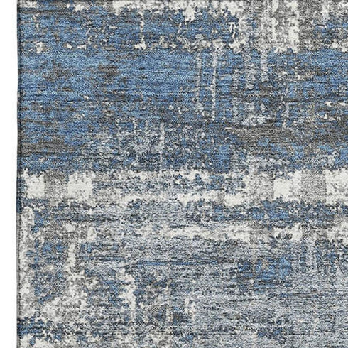 8' X 10' Denim Blue Gray And Ivory Geometric Washable Area Rug With UV Protection