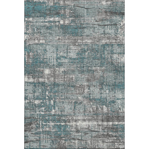 5' X 8' Teal Gray And Ivory Geometric Washable Area Rug With UV Protection