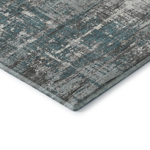 5' X 8' Teal Gray And Ivory Geometric Washable Area Rug With UV Protection