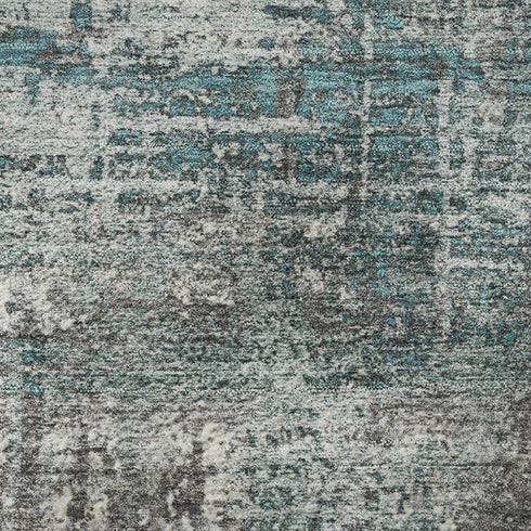 5' X 8' Teal Gray And Ivory Geometric Washable Area Rug With UV Protection