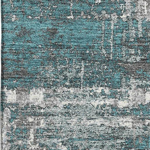 5' X 8' Teal Gray And Ivory Geometric Washable Area Rug With UV Protection