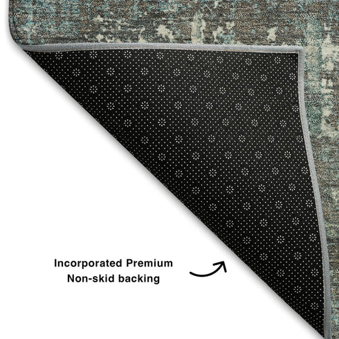 8' X 10' Taupe Teal And Ivory Geometric Washable Area Rug With UV Protection