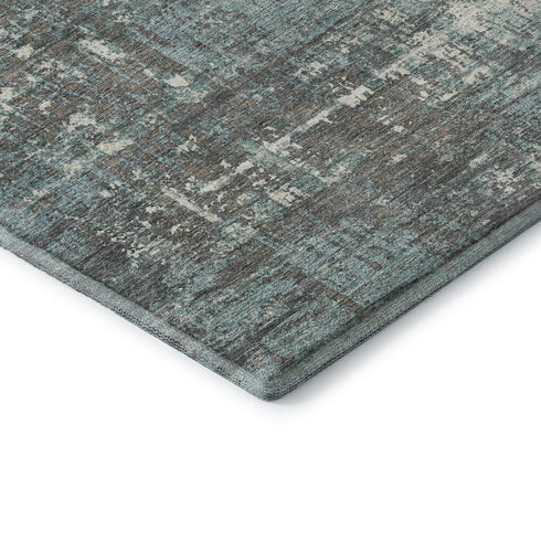 8' X 10' Taupe Teal And Ivory Geometric Washable Area Rug With UV Protection