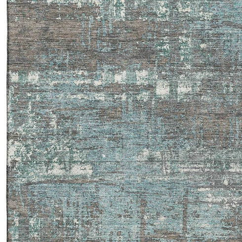 8' X 10' Taupe Teal And Ivory Geometric Washable Area Rug With UV Protection