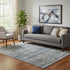 5' X 8' Denim Blue Ivory And Khaki Striped Washable Area Rug With UV Protection