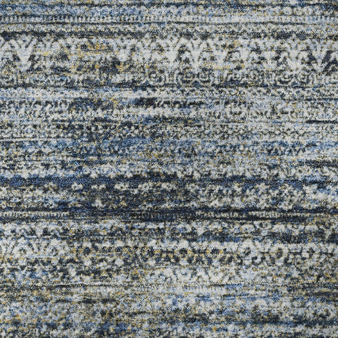 5' X 8' Denim Blue Ivory And Khaki Striped Washable Area Rug With UV Protection