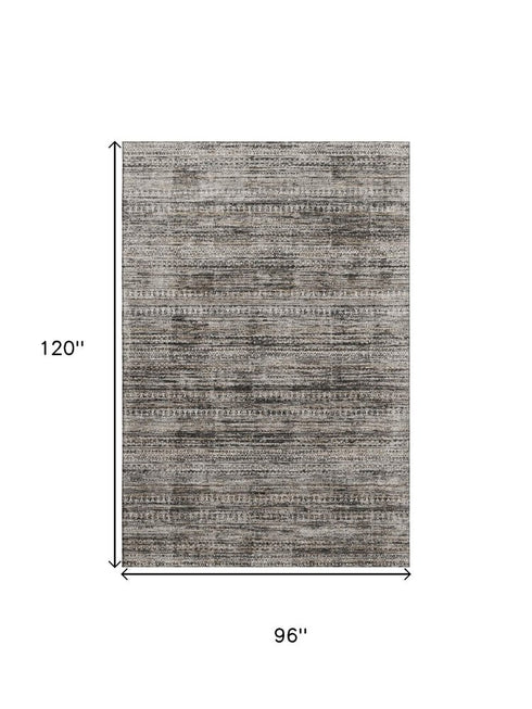 8' X 10' Taupe Brown And Ivory Striped Washable Area Rug With UV Protection