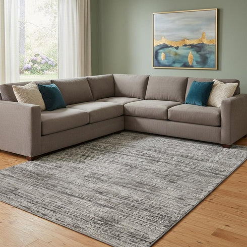 8' X 10' Taupe Brown And Ivory Striped Washable Area Rug With UV Protection