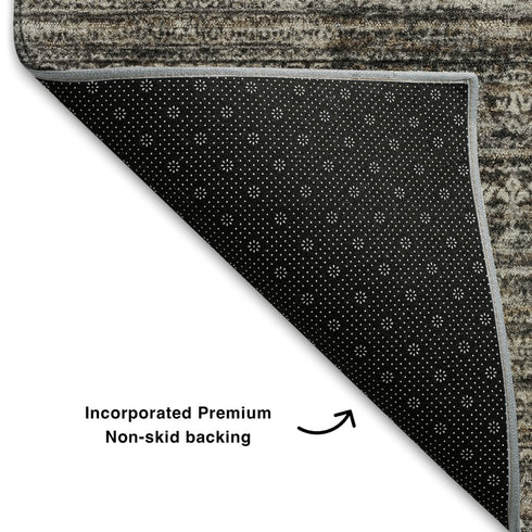 8' X 10' Taupe Brown And Ivory Striped Washable Area Rug With UV Protection