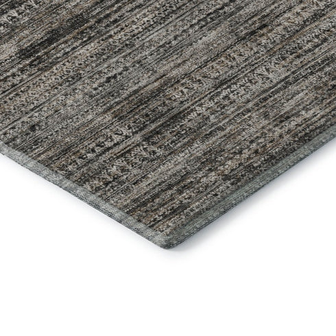 8' X 10' Taupe Brown And Ivory Striped Washable Area Rug With UV Protection