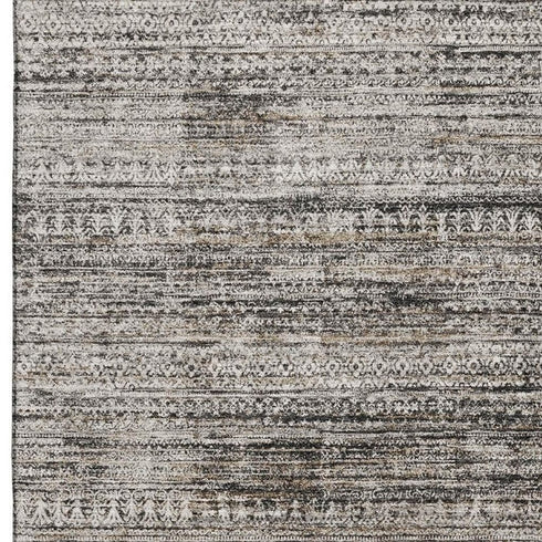 8' X 10' Taupe Brown And Ivory Striped Washable Area Rug With UV Protection