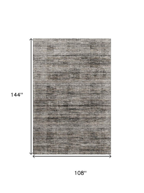 9' X 12' Taupe Brown And Ivory Striped Washable Area Rug With UV Protection