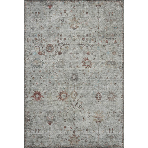 8' X 10' Gray Copper And Silver Oriental Washable Area Rug With UV Protection