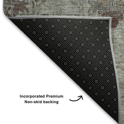 8' X 10' Gray Copper And Silver Oriental Washable Area Rug With UV Protection