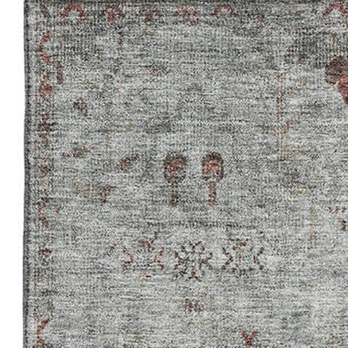 8' X 10' Gray Copper And Silver Oriental Washable Area Rug With UV Protection