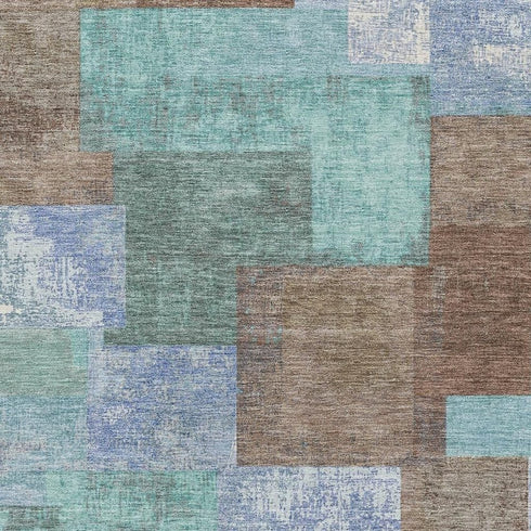 5' X 8' Brown Teal And Ivory Geometric Washable Area Rug With UV Protection