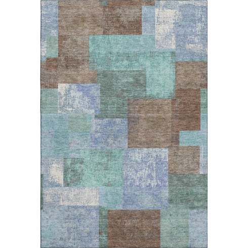 8' X 10' Brown Teal And Ivory Geometric Washable Area Rug With UV Protection