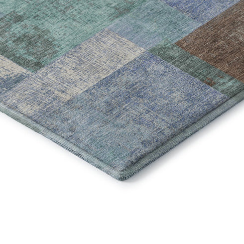8' X 10' Brown Teal And Ivory Geometric Washable Area Rug With UV Protection
